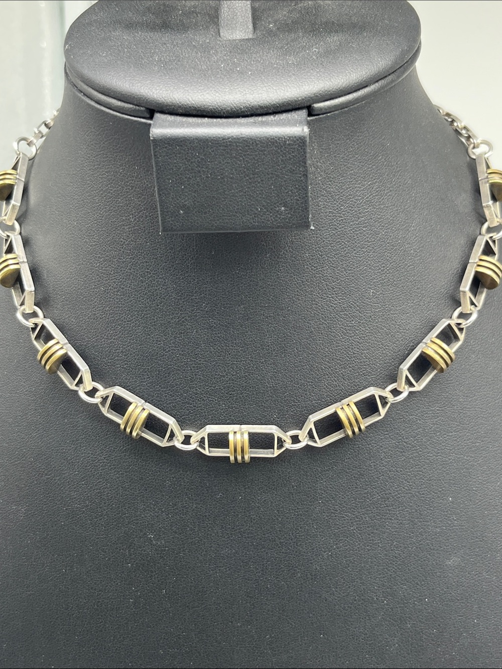 Allison Stern handmade sterling silver and bronze 16 in necklace